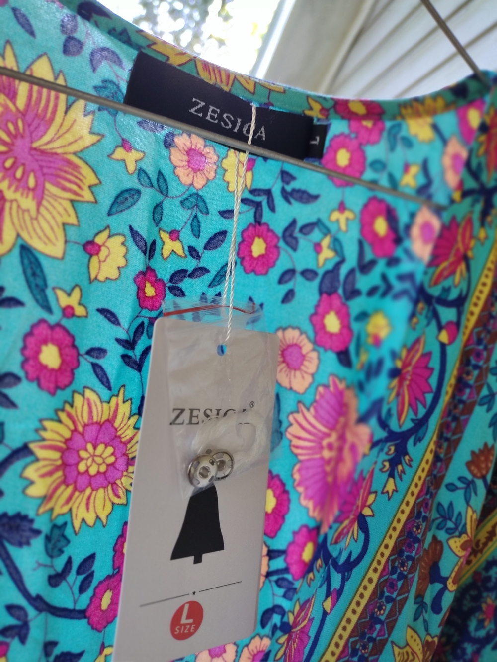 Floral Boho Tie-Waist Midi Dress in Turquoise - Picture 4 of 5